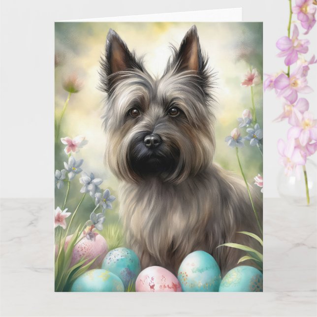 Skye Terrier Dog with Easter Eggs Holiday  Card (Orchid)
