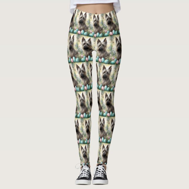 Skye Terrier Dog with Easter Eggs Holiday  Leggings (Front)