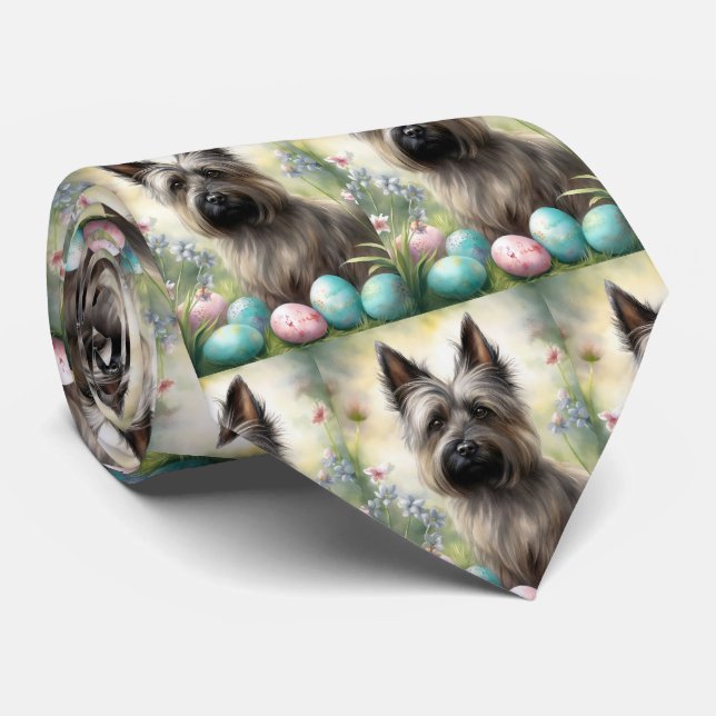 Skye Terrier Dog with Easter Eggs Holiday  Tie (Rolled)