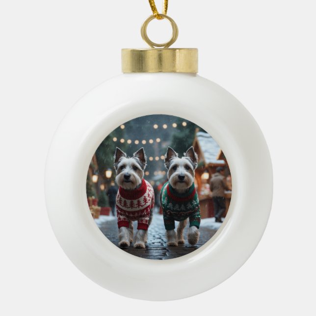 Skye Terrier Dogs Christmas Snow Holiday  Ceramic Ball Christmas Ornament (Front)