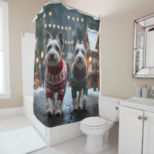 Skye Terrier Dogs Christmas Snow Holiday Shower Curtain