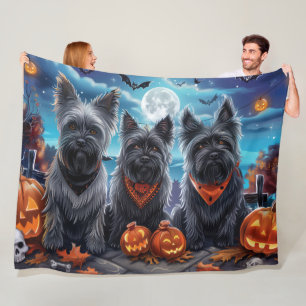Skye Terrier Halloween Spooky  Fleece Blanket