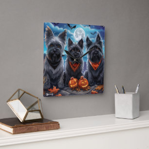 Skye Terrier Halloween Spooky Square Wall Clock