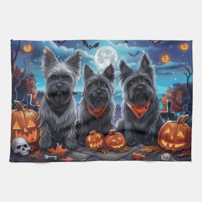 Skye Terrier Halloween Spooky  Tea Towel (Horizontal)