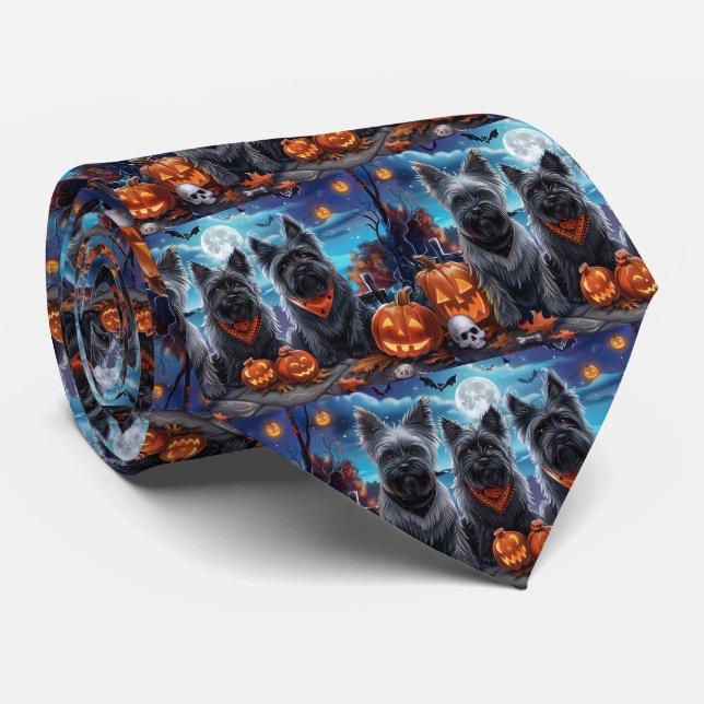 Skye Terrier Halloween Spooky  Tie (Rolled)