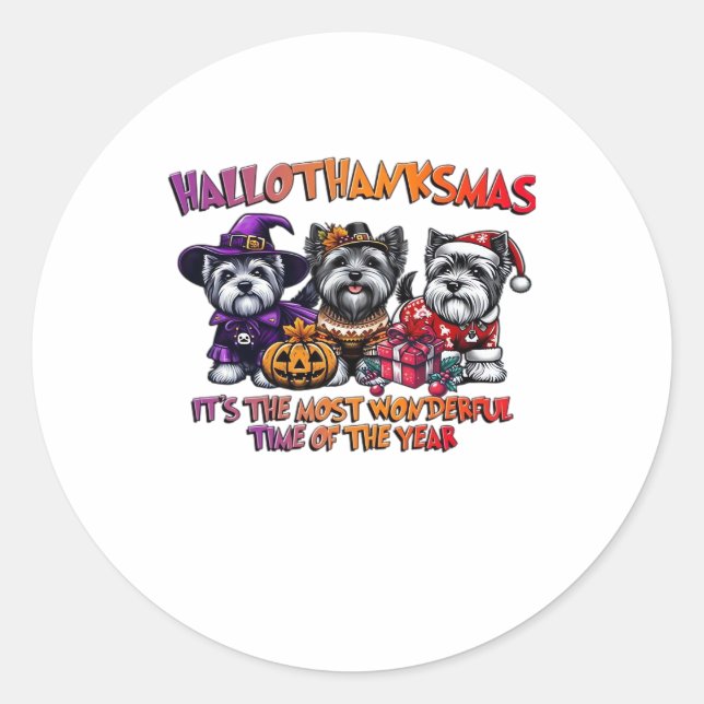 Skye Terrier Halloween Thanksgiving Christmas Clas Classic Round Sticker (Front)