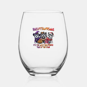 Skye Terrier Halloween Thanksgiving Christmas Clas Stemless Wine Glass