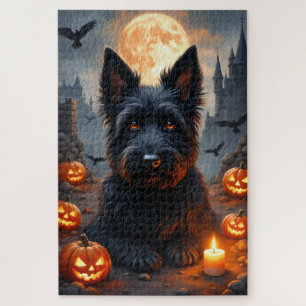 Skye Terrier Haunted Castle Halloween Portrait Art Jigsaw Puzzle