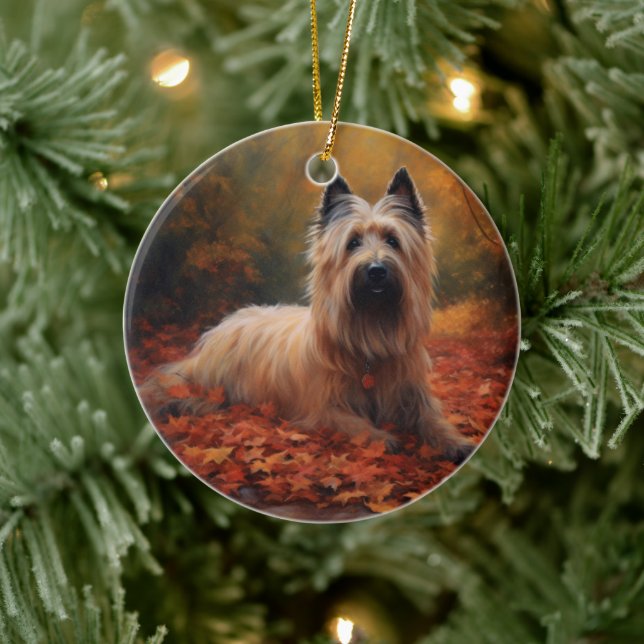 Skye Terrier in Autumn Leaves Fall Inspire Ceramic Ornament (Tree)