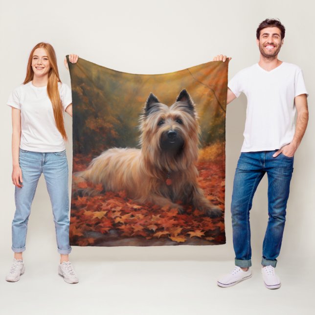 Skye Terrier in Autumn Leaves Fall Inspire Fleece Blanket (In Situ)