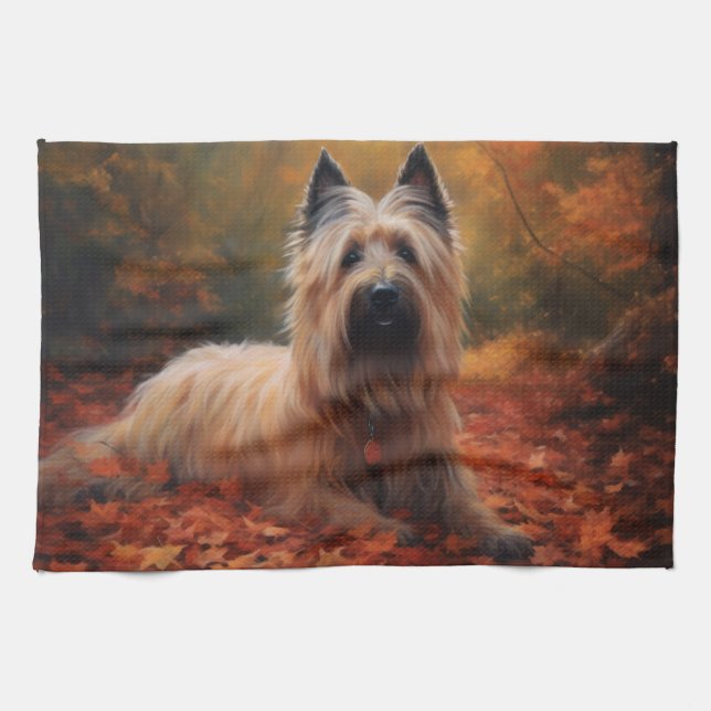 Skye Terrier in Autumn Leaves Fall Inspire Tea Towel (Horizontal)