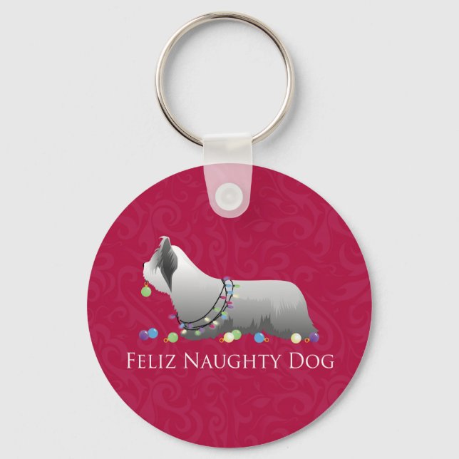 Skye Terrier Merry Christmas Design Key Ring (Front)