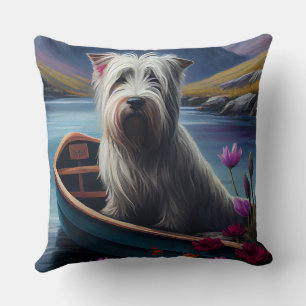Skye Terrier on a Paddle: A Scenic Adventure Cushion