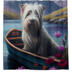 Skye Terrier on a Paddle: A Scenic Adventure Shower Curtain