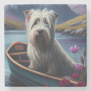 Skye Terrier on a Paddle: A Scenic Adventure Stone Coaster