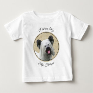Skye Terrier Painting - Cute Original Dog Art Baby T-Shirt