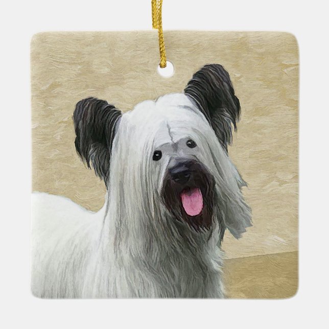 Skye Terrier Painting - Cute Original Dog Art Ceramic Ornament (Front)