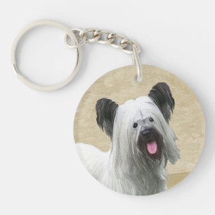 Skye Terrier Painting - Cute Original Dog Art Key Ring