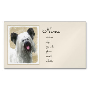 Skye Terrier Painting - Cute Original Dog Art Magnetic Business Card