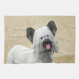 Skye Terrier Painting - Cute Original Dog Art Tea Towel