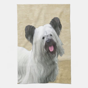 Skye Terrier Painting - Cute Original Dog Art Tea Towel