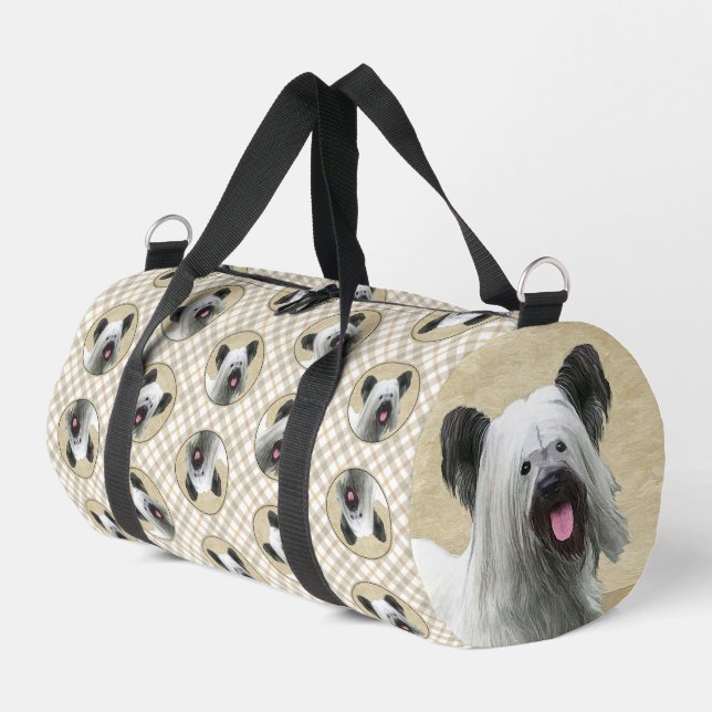 Skye Terrier Painting Silver Grey Original Dog Art Duffle Bag (Left Corner)