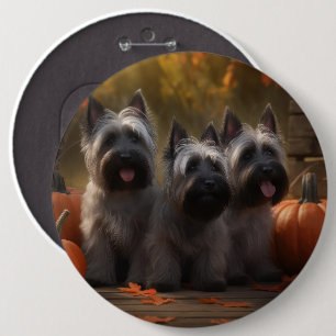 Skye Terrier Puppy Autumn Delight Pumpkin  6 Cm Round Badge