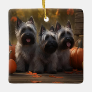 Skye Terrier Puppy Autumn Delight Pumpkin  Ceramic Ornament