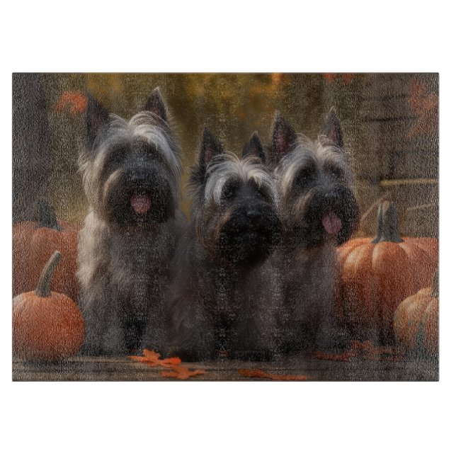 Skye Terrier Puppy Autumn Delight Pumpkin  Cutting Board (Front)