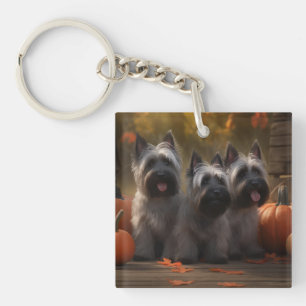 Skye Terrier Puppy Autumn Delight Pumpkin  Key Ring