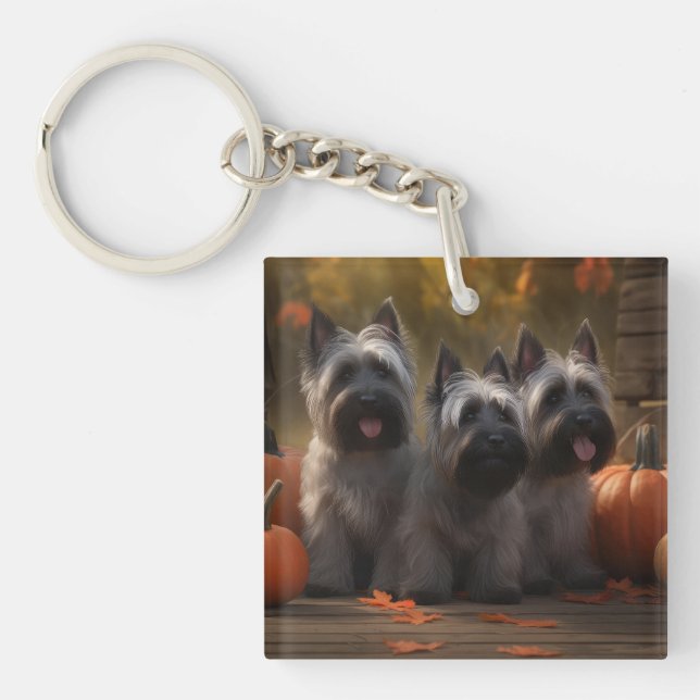 Skye Terrier Puppy Autumn Delight Pumpkin  Key Ring (Front)