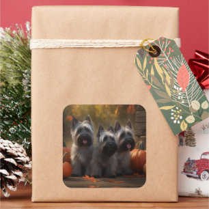 Skye Terrier Puppy Autumn Delight Pumpkin  Square Sticker