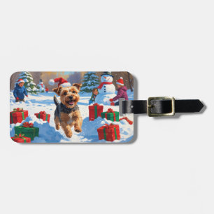 Skye Terrier Running in Snow with Christmas Hat Luggage Tag