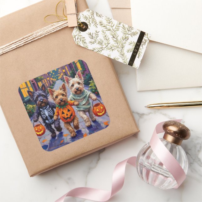 Skye Terrier Trick-or-Treating Halloween Costumes Square Sticker (Gifting)