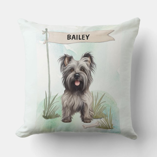 Skye Terrier Watercolor Personalised Dog Cushion (Front)