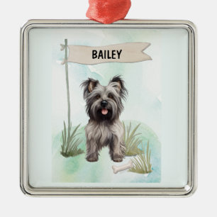 Skye Terrier Watercolor Personalised Dog Metal Ornament