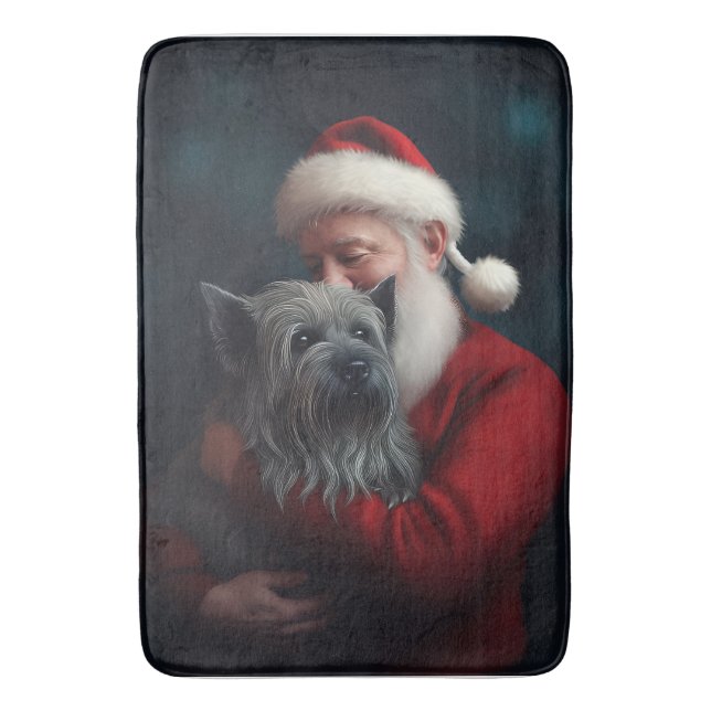 Skye Terrier With Santa Claus Festive Christmas Bath Mat (Front Vertical)