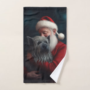 Skye Terrier With Santa Claus Festive Christmas Bath Towel Set