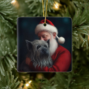 Skye Terrier With Santa Claus Festive Christmas Ceramic Ornament