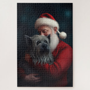 Skye Terrier With Santa Claus Festive Christmas Jigsaw Puzzle