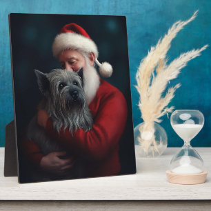Skye Terrier With Santa Claus Festive Christmas Plaque