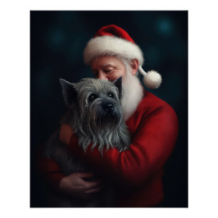 Skye Terrier With Santa Claus Festive Christmas Poster