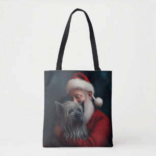 Skye Terrier With Santa Claus Festive Christmas Tote Bag