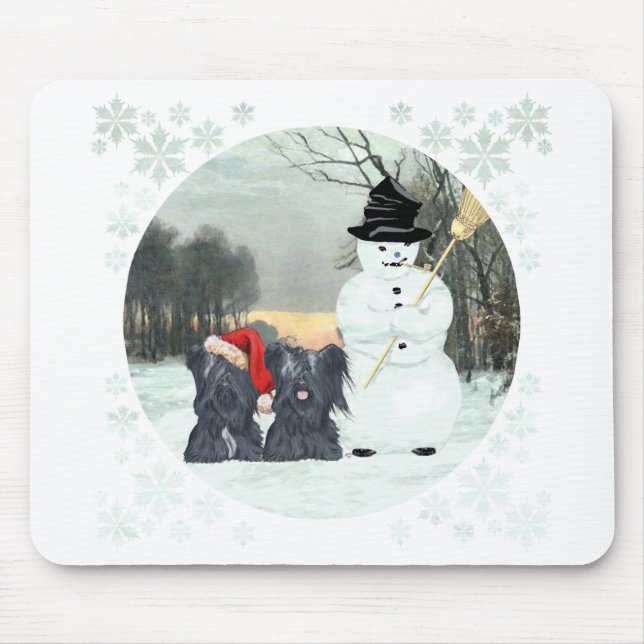 Skye Terriers and Snowman Mouse Pad (Front)