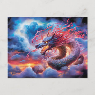 Skyfire Surge – Chinese Airbrush Dragon in Clouds  Postcard