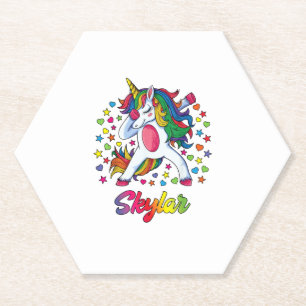 Skylar Personalised Name Unicorn Girl Gift T-Shirt Paper Coaster