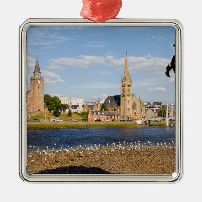 Skyline and river of quaint town of Inverness Metal Ornament (Front)