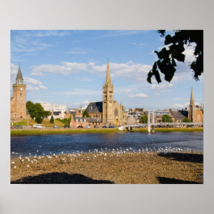 Skyline and river of quaint town of Inverness Poster