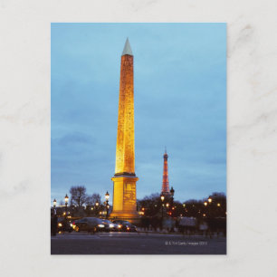 Skyline at dusk of 'Place de la Concorde' with Postcard
