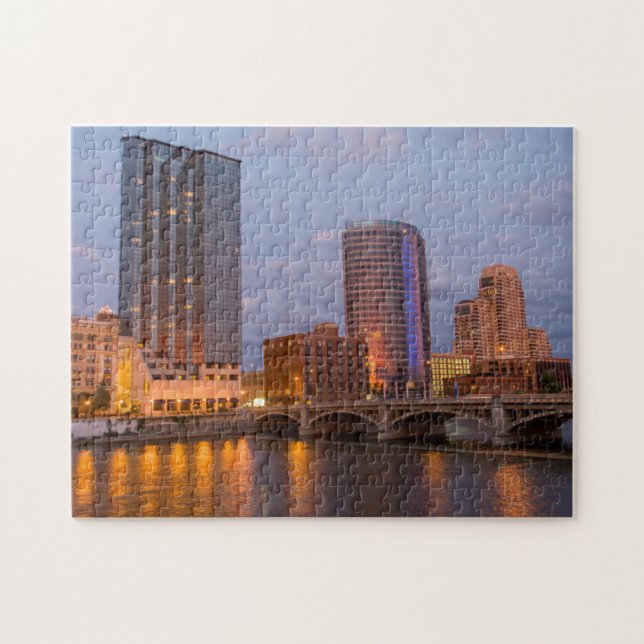 Skyline At Dusk, On The Grand River 2 Jigsaw Puzzle (Horizontal)